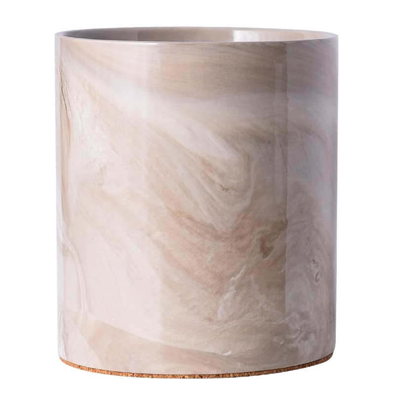 Yundu Porcelain Brown Marble Utensil Crock, Kitchen Utensil Holder for Countertop, 7″ Large Size for Storage,Table-Protection Cork Mat
